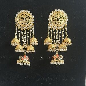 Elegant Indian Mehru Jhumki Earrings in Gold New